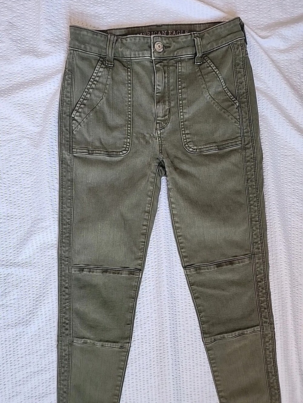 AE American Eagle High Rise Jegging Crop Olive Green Utility Cargo Pants 4 Reg